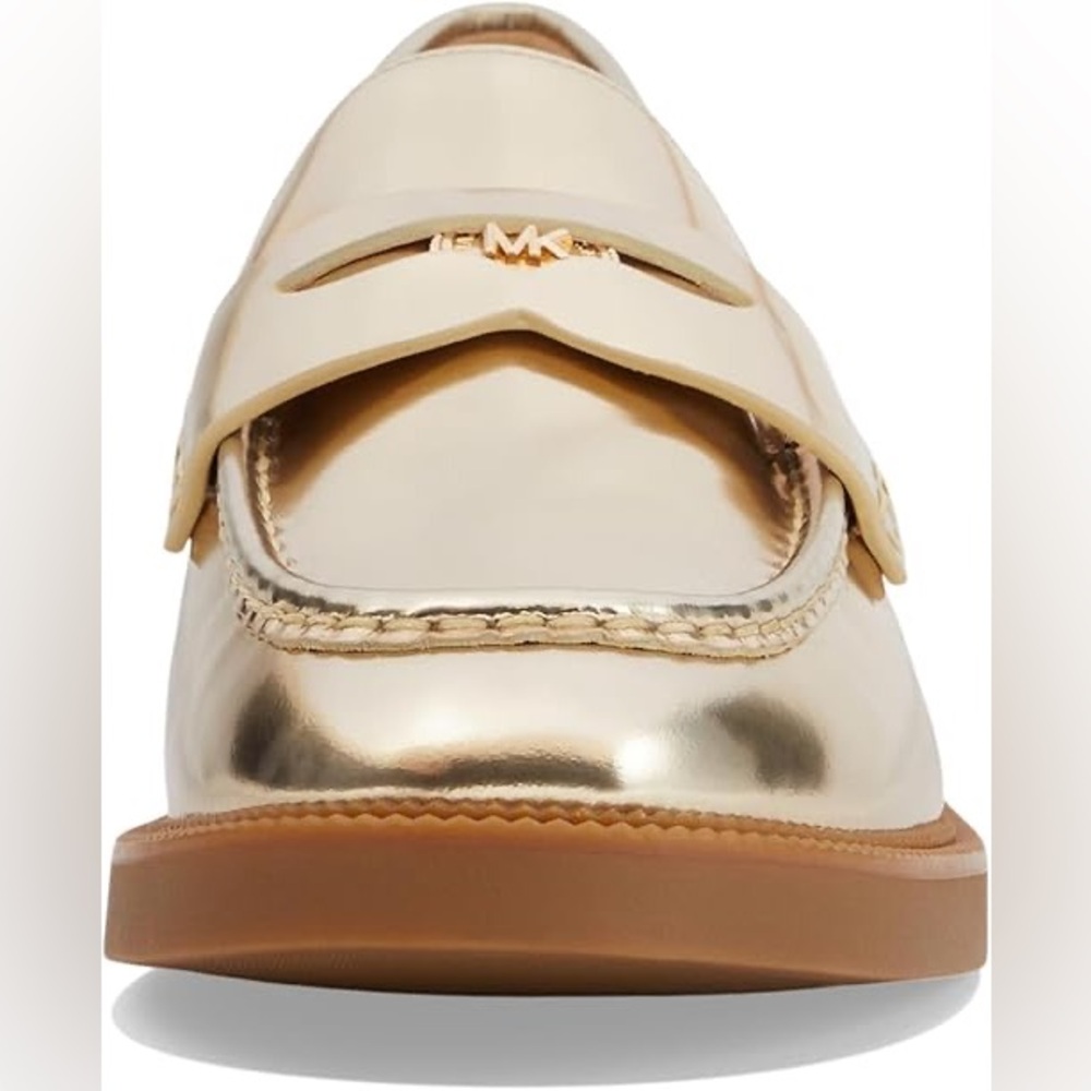 Michael Kors Eden Metallic Gold Leather Loafers Slip-On Flats - Picture 2 of 6